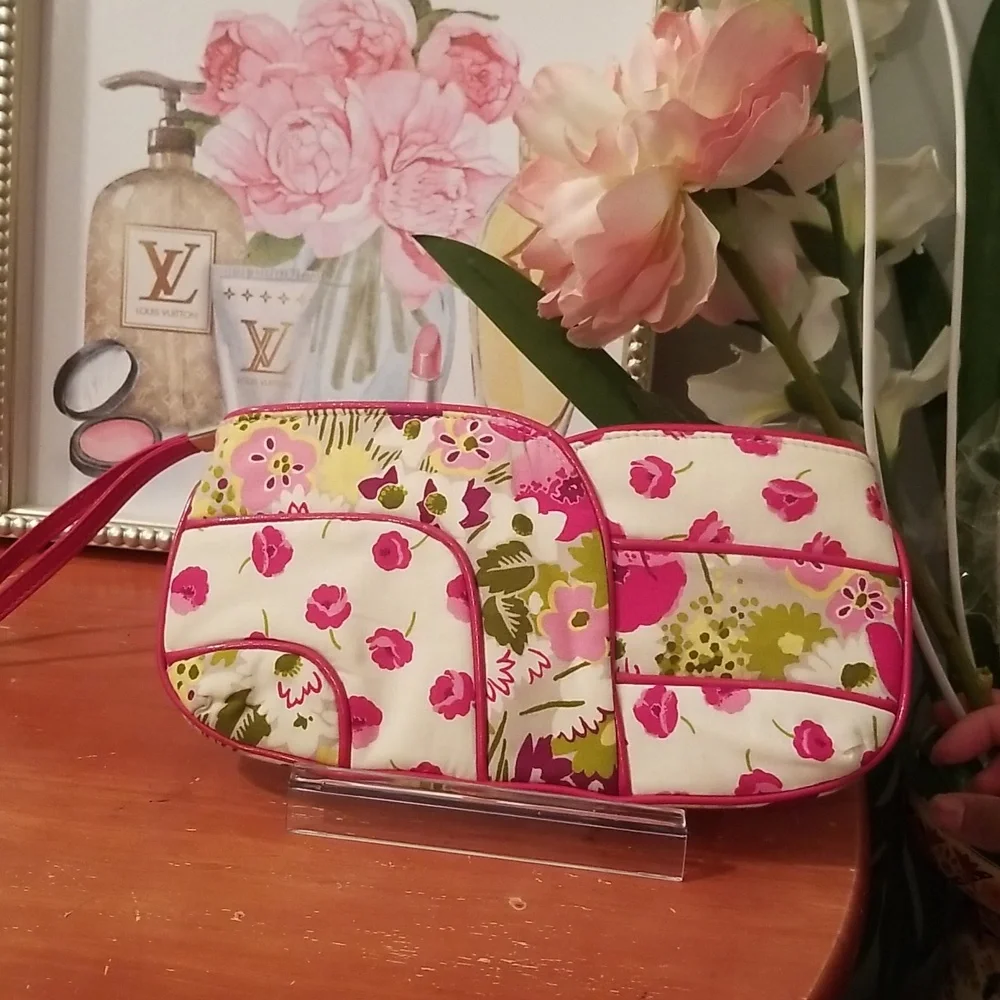 Vera Bradley Pink Flower Print Long Wristlet Clutch Pouch